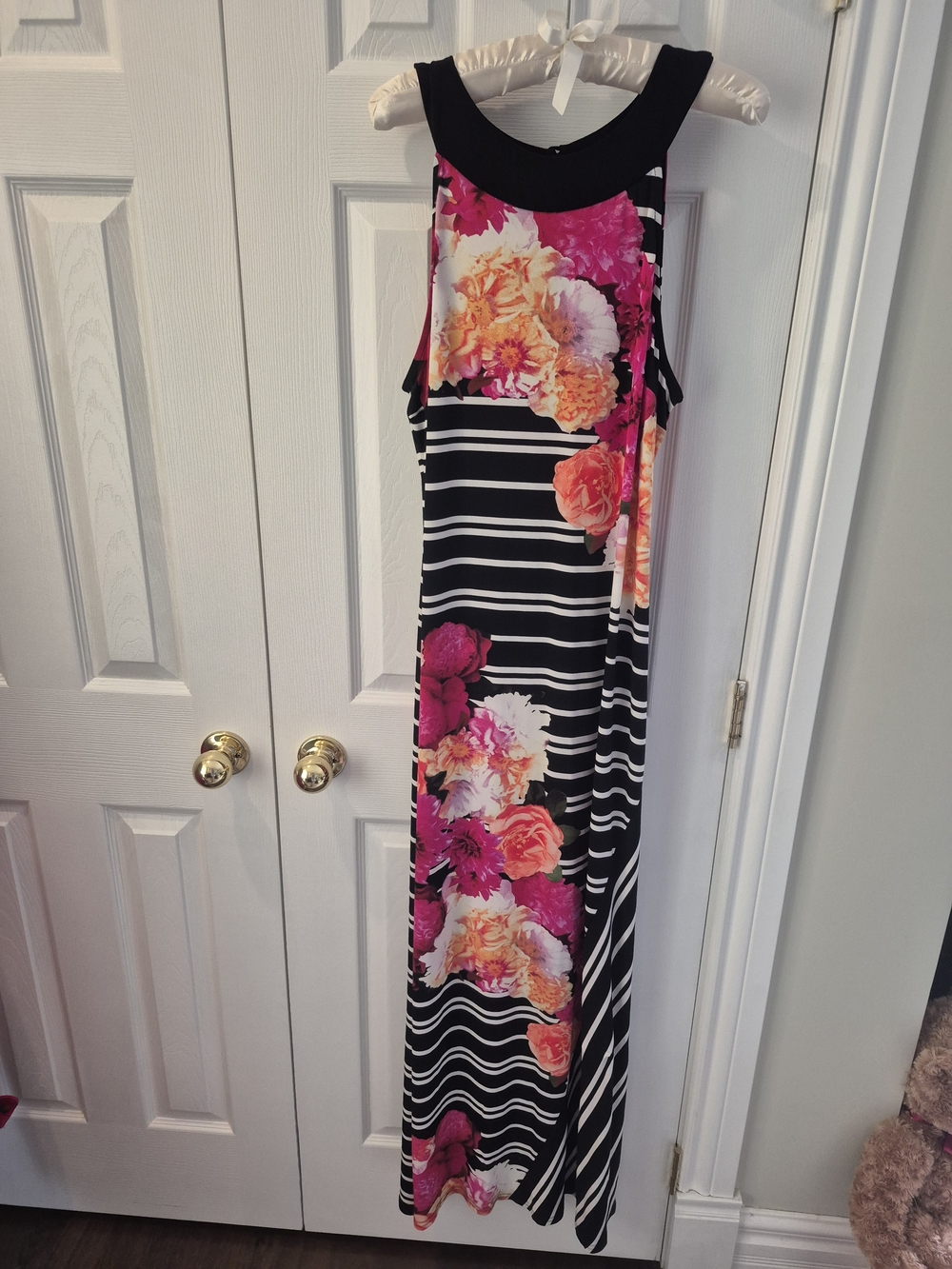 Joseph Ribkoff Floral Stripe Maxi Dress Size 18 Pink Black - Picture 6 of 8